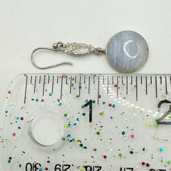 Sterling silver owl and white bezel set agate stone dangle earrings - Picture 4 of 6